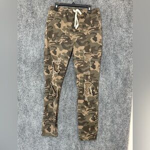 Love University Camouflage Distressed Jogger Pants Drawstring Waist Ripped